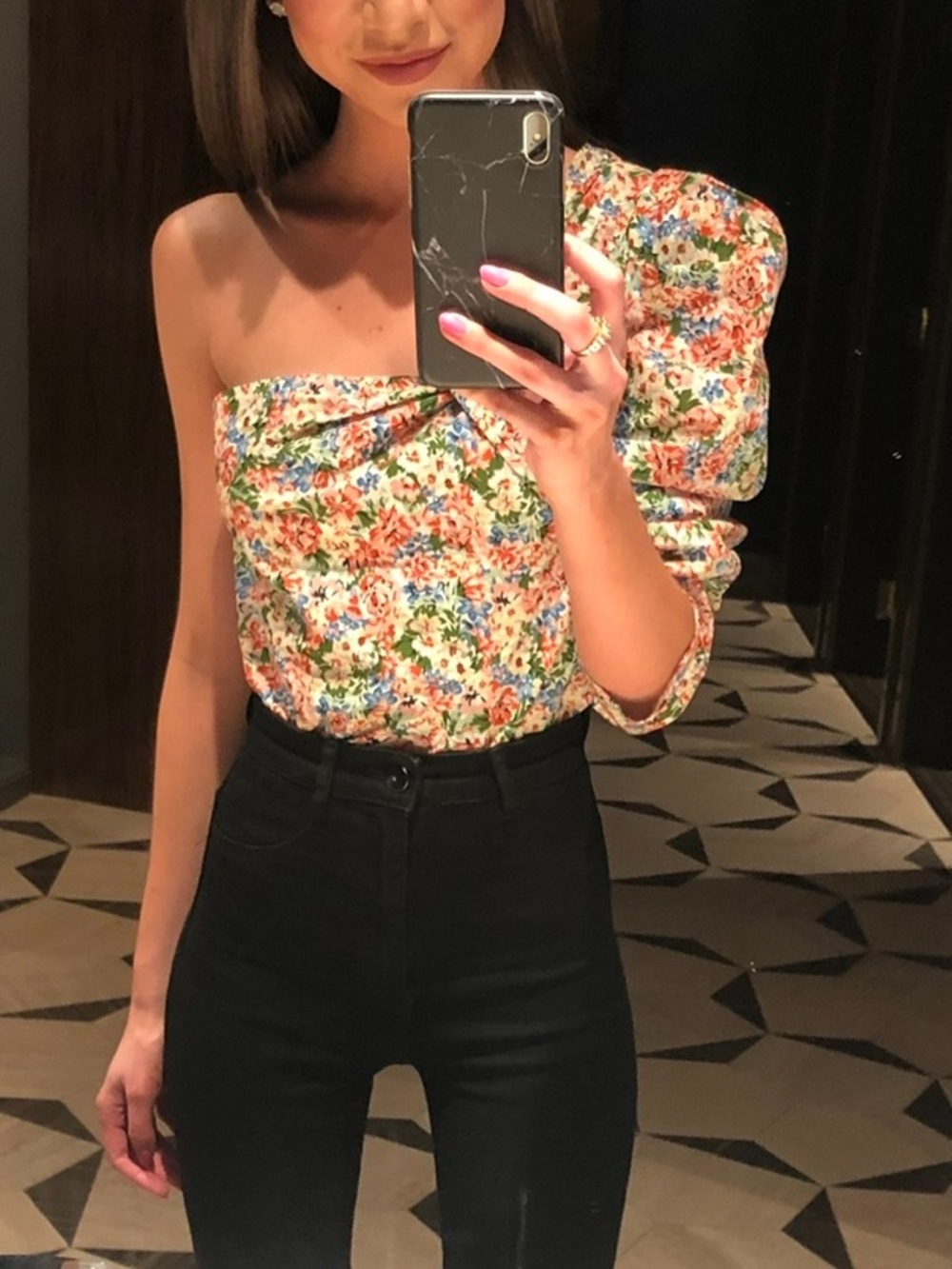 Zara one shoulder floral top - XS